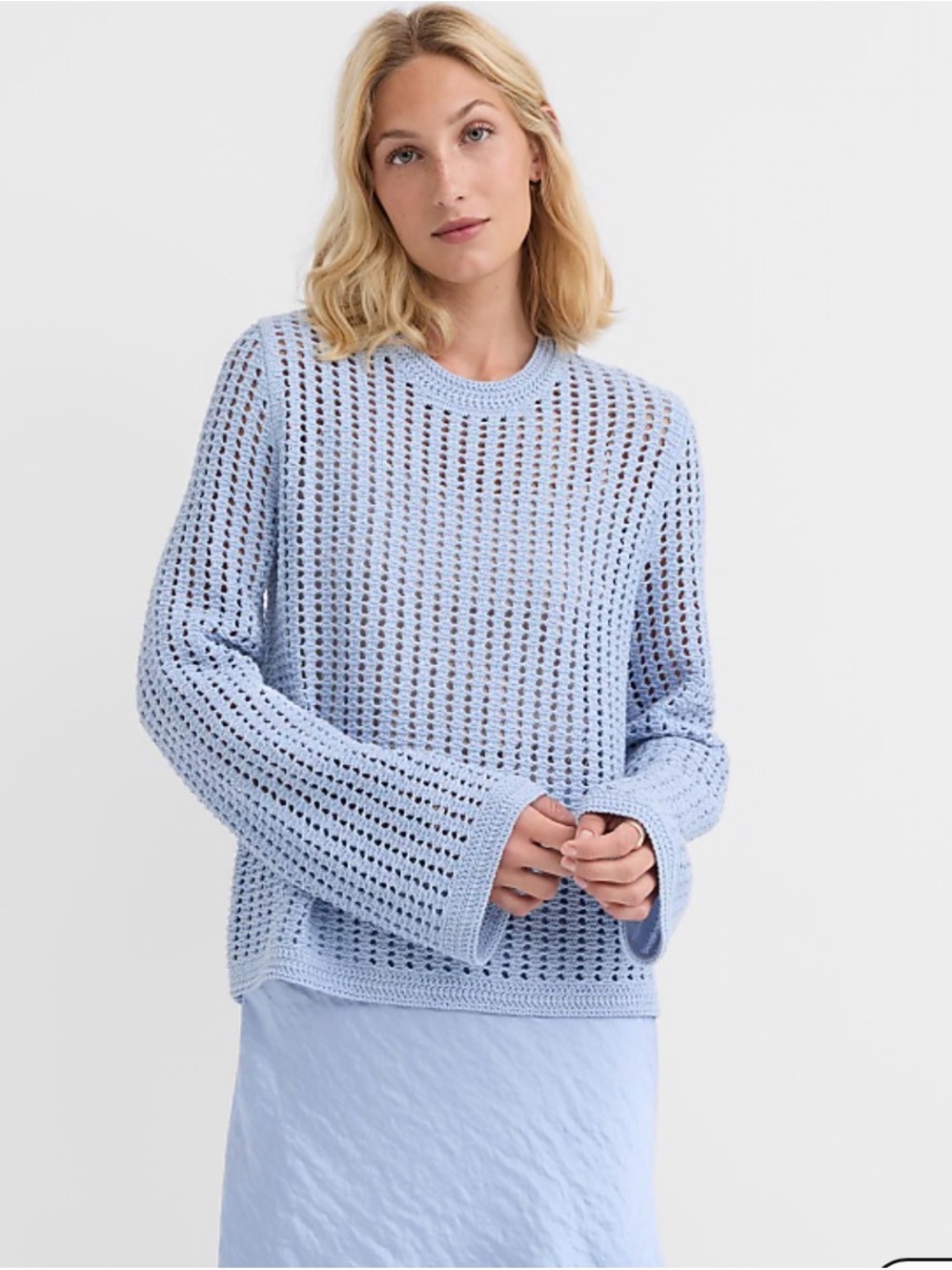 LOFT Sky Blue Open-Weave Crewneck Sweater